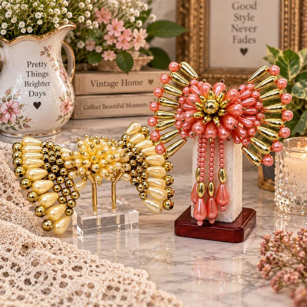 Pearl Beaded Bow Barrette Hair Clip Lot Pink Cream Gold Coquette Y2K 90’s Vtg